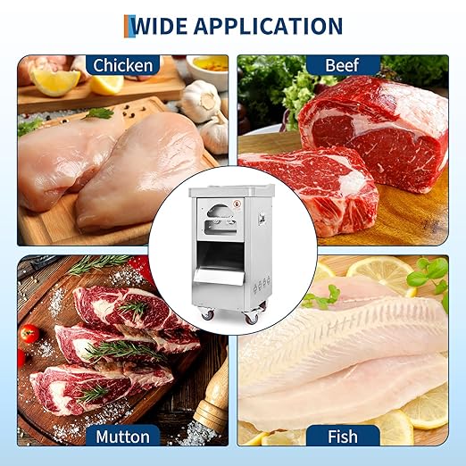 Commercial Meat Cutting Machine, 661 LBS/H 1100W, 3 mm Blade, Stainless Steel Restaurant Food Cutter, for Kitchen Supermarket Lamb Beef Chicken