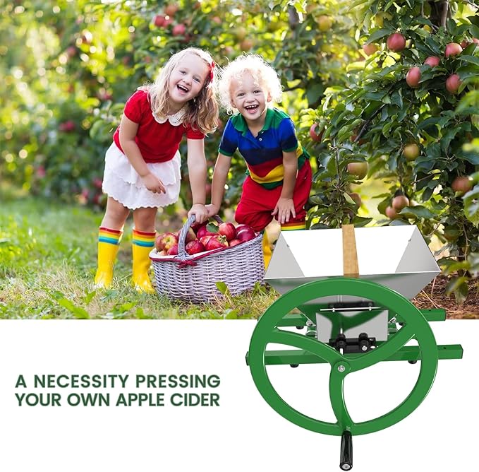 EJWOX Fruit and Apple Crusher – 7L Stainless Steel Manual Grinder with Large Flywheel Handle, Easy-to-Use Fruit Pulper for Juice, Wine, and Cider Pressing