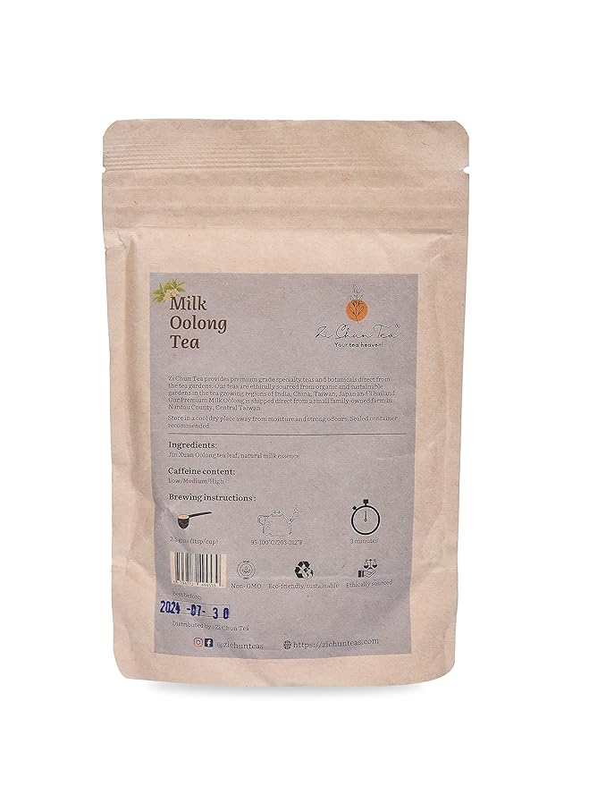 Zi Chun Tea - Milk Oolong Tea : Premium Loose Leaf High Mountain Oolong Tea from Taiwan : Vacuum Packed for Freshness : Organically Grown Jin Xuan with Great Creamy Nutty Taste and Aroma - 3.5 ounces