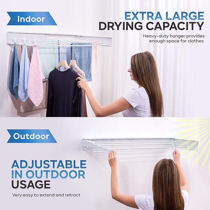 40" Premium Aluminum Foldable Clothes Drying Rack Included Shelf with 6 Rods & 6 Extra Clips - Large Laundry Rack | 65 LBs Capacity Space-Saving Collapsible Design for Indoor Outdoor Use