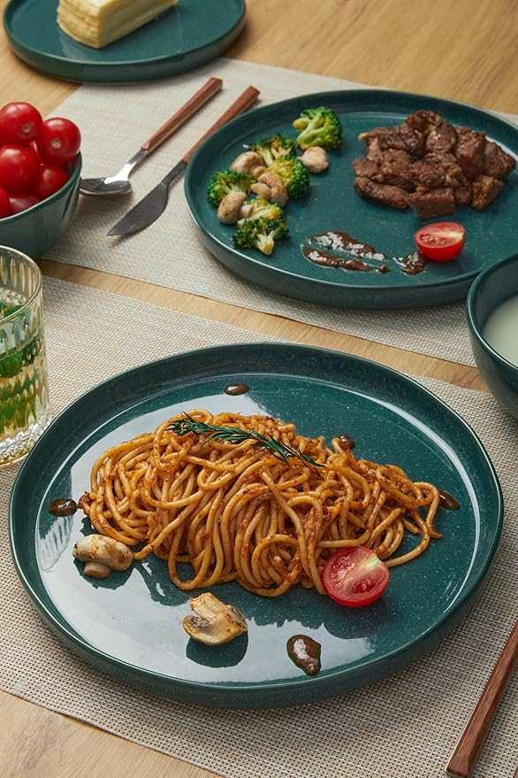Ceramic Dinnerware Set for 4,Reactive Glaze Plates and Bowls Sets,Microwave Safe,Chip-Resistant Dish Set,Perfect for Modern Dining,Farmhouse Style (Forest Green, Service for 4 (12pcs))