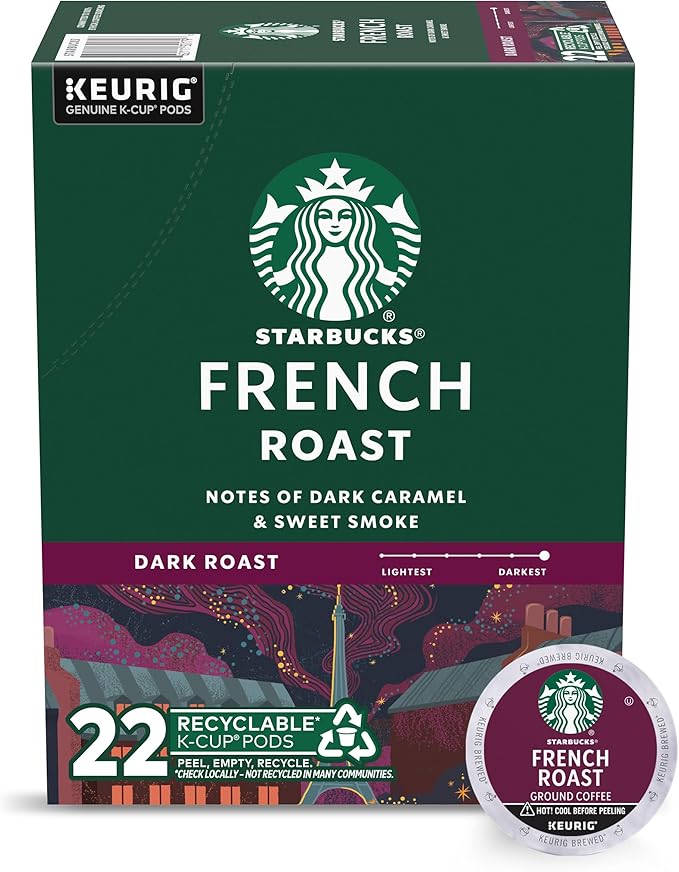 Starbucks K-Cup Coffee Pods, Dark Roast Hot or Iced Coffee, French Roast, 22 Keurig Pods