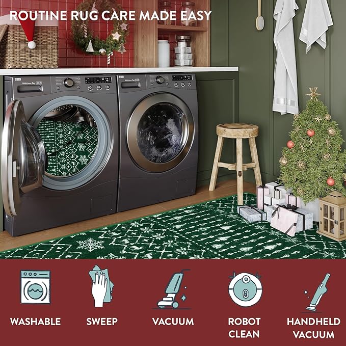 Lahome Christmas 2x3 Entryway Rug Non Slip Soft Small Winter Holiday Kitchen Rug Christmas Indoor Door Mat for Entrance Washable Xmas Low Pile Throw Rug for Bathroom Holiday Decor Green