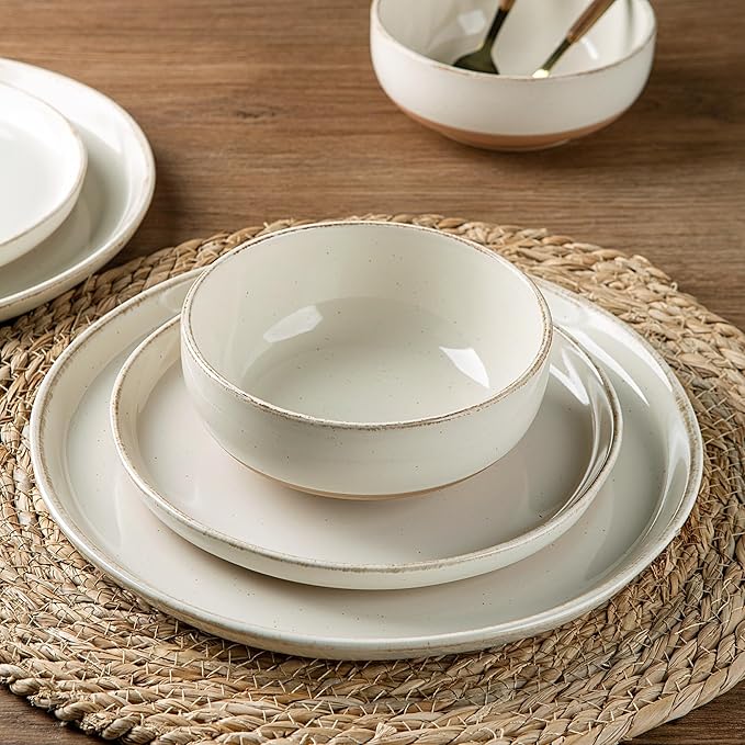 AmorArc 18 Pieces Ceramic Dinnerware Sets for 6, Handpainted Stoneware Plates and Bowls Set with Rustic Terracotta Underside, Scratch Resistant Dishes Set, Dishwasher & Microwave Safe