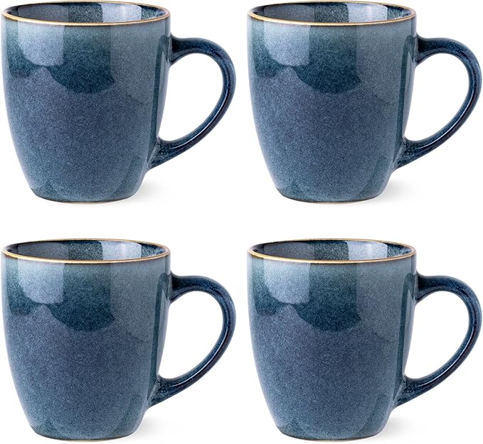GBHOME Ceramic Coffee Mugs Set of 4, 12oz Stoneware Coffee Mugs Set For Dad Mom Women MEN, Light Weight Ceramic Coffee Cups for Latte/Tea/Beer/Hot Cocoa, Dishwasher & Microwave Safe