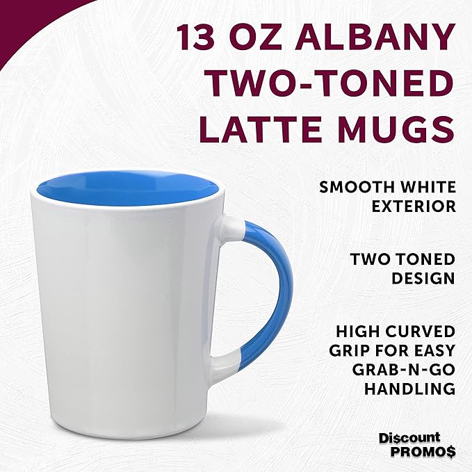DISCOUNT PROMOS Ceramic Latte Coffee Mugs by Albany 13 oz. Set of 10, Bulk Pack - Perfect for Coffee, Tea, Espresso, Hot Cocoa, Other Beverages - Process Blue