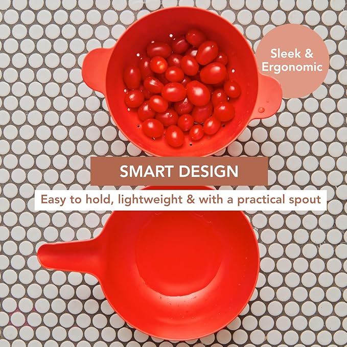 EKOBO Small Mixing Bowl and Colander Set Black– 60 oz BPA-Free Eco-Composite – Nesting Kitchen Mixing Bowls for Washing Mixing Serving – Compact Dishwasher Safe Kitchen Essentials