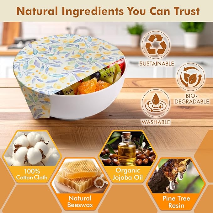 Beeswax Wraps for Food, 9 Pack Reusable Bees Wax Wraps, Zero Waste, Food Storage Beeswax Paper, Sustainable Wax Paper(1XL+3M+5S) Food Wrap, Sandwich Wrap & Bowl Covers