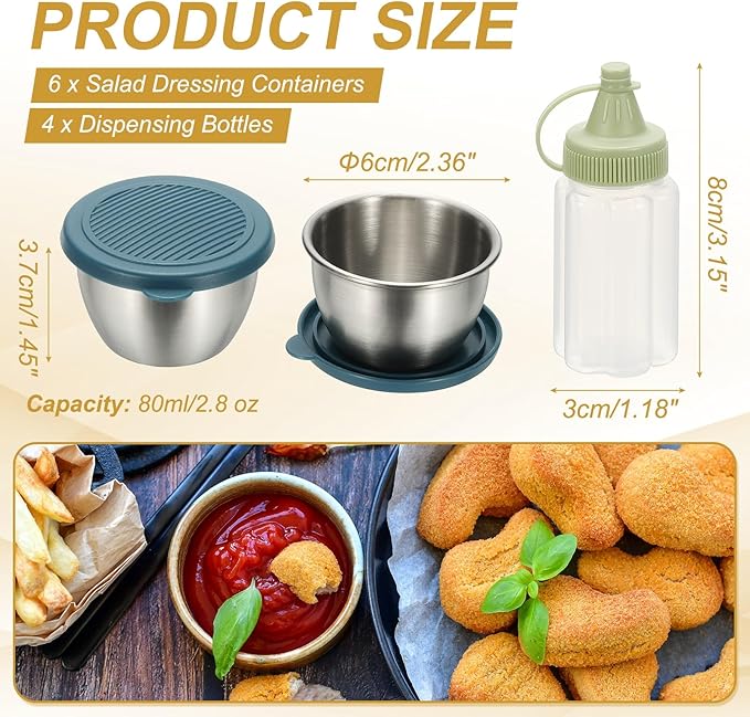 uxcell 1 Set 2.8oz Stainless Steel Salad Dressing Containers with Silicone Lids, Reusable Dipping Sauces Cups, Leakproof Condiment Containers for Picnic Travel Kitchen, Blue