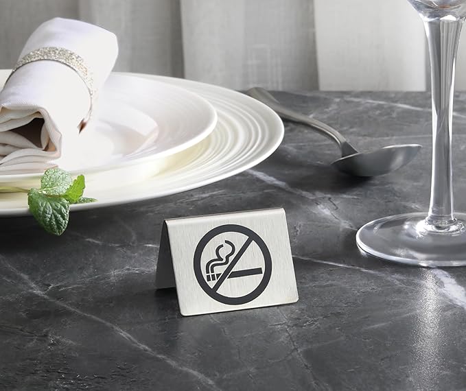 New Star Foodservice Stainless Steel Table Tent Sign (Silver (No Smoking), 2"x 1.5" (Set of 2))