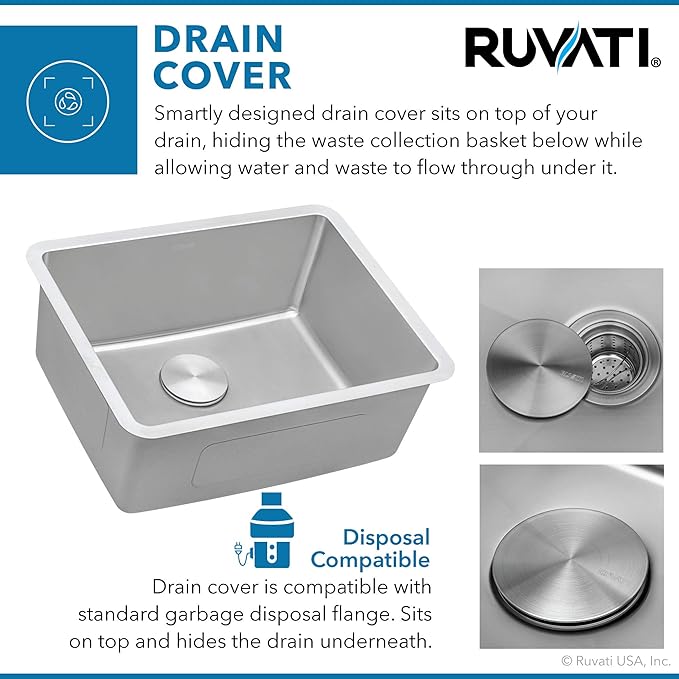 Ruvati 20-inch Undermount Bar Prep Kitchen Sink - 16 Gauge Stainless Steel Kitchen Sink Single Bowl with Brushed Finish hides scratches, Easy-to-Clean Undermount Sinks - RVM5020