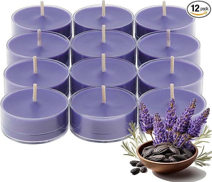 PartyLite Tea Lights Candles, Lavender and Tonka Bean with Soft Musk Scent, Gift Set of 12, Aromatherapy with up to 4 to 6 Hours Burn Time, Ideal for Home Decor, Holiday Gifting & Celebration