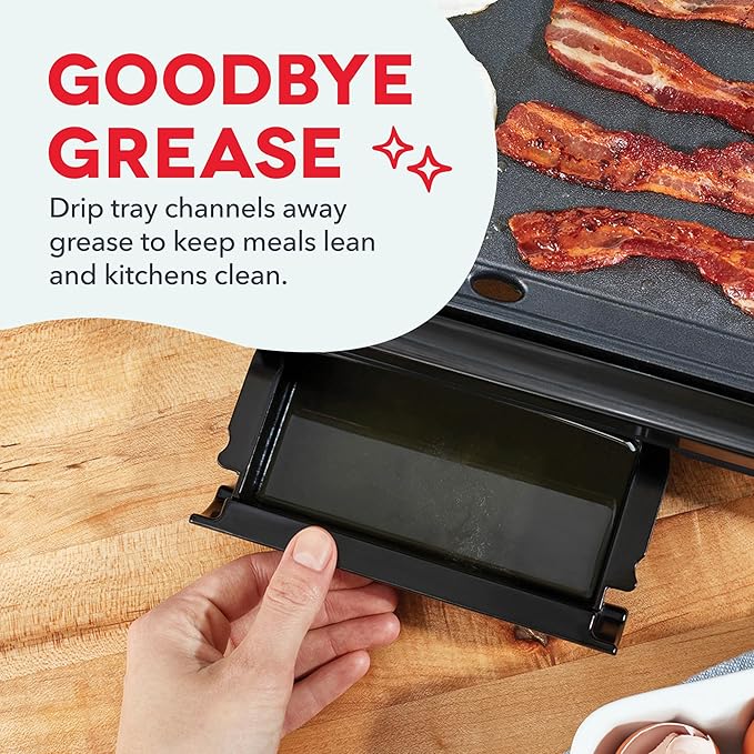 DASH Deluxe Everyday Electric Griddle with Dishwasher Safe Removable Nonstick Cooking Plate for Pancakes, Burgers, Eggs and more, Includes Drip Tray + Recipe Book, 20” x 10.5”, 1500-Watt - Black