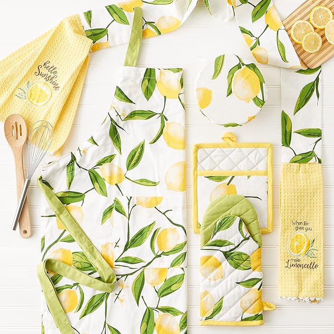 DII Reusable Cloth Bowl Cover Collection Machine Washable, Cotton with Elastic Stretch for Food Storage, 10.25"/8.25"/7.5" Diameter, Lemon Bliss Print, 3 Piece