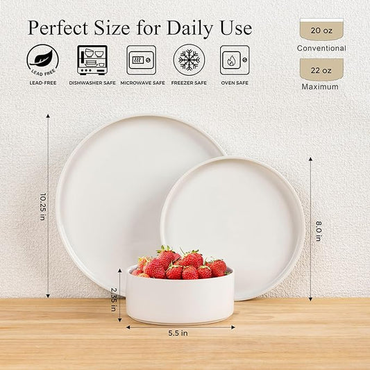LERATIO Ceramic Dinnerware Sets for 4,12 Pieces Poreclain Plates and Bowls Sets,Scratch Resistant Dishes,Dishwasher & Microwave Safe Dishes Set,Service for 4-White