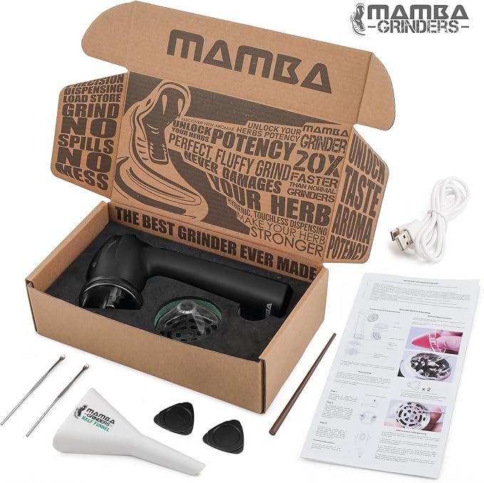 Mamba Original 1g Black USB Electric Herb Grinder. Small Portable Metal Herbal Machine & Spice Mill for the Kitchen