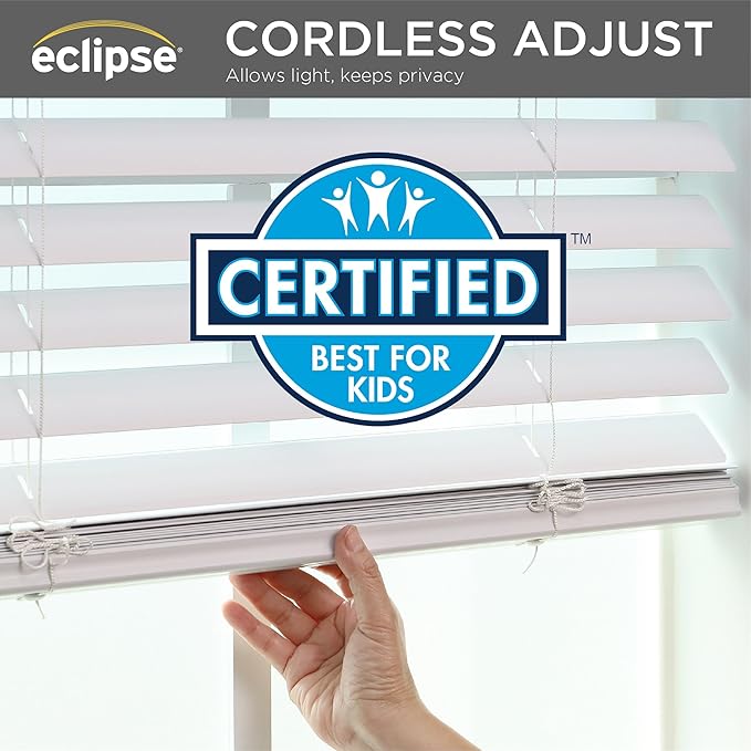 Eclipse 2" Premium Vinyl Blinds for Light Filtering & Privacy, Durable Room Darkening Blinds for Home or Office, Tested and Certified Child Safe Cordless Vinyl Blinds - White, 35.5 W x 48 L