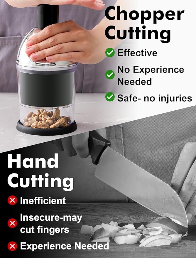 Food Chopper, Hand Chopper Dicer Easy to Clean, Manual Slap Vegetable Chopper Onion Cutter, Garlic Chopper Mincer for Onion, Nut, Tomato, Pepper, Celery, etc