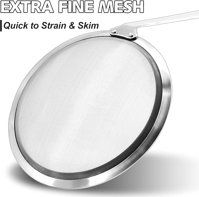 Anaeat Stainless Steel Fat Skimmer Spoon - Set of 3 Professional Kitchen Fine Mesh Food Strainer and Hot Pot Skimmer with Long Handle for Skimming, Cooking, Frying, Grease, Gravy and Foam (3"+4"+4.7")