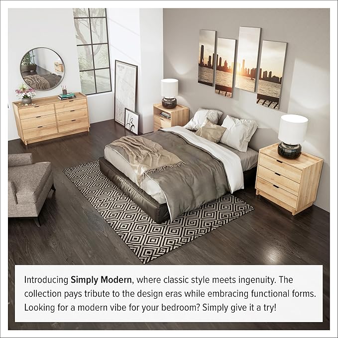 Prepac Simply Modern 6-Drawer Double Dresser for Bedroom, Chest of Drawers, Modern Bedroom Furniture, 52.5” Wide x 16” deep x 29.5” Tall, Oak