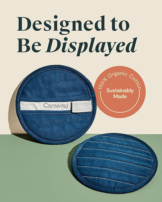Caraway Pot Holders - 100% Organic Cotton Pot Holder - Double-Layer Stain Resistant Stitching - Resists High Heat & Low Cold Temperatures - Machine Washable - Navy