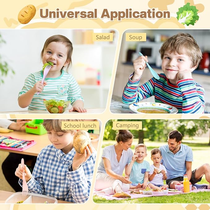 Jinei 50 Sets Reusable Travel Utensils Set with Case Wheat Straw Cutlery Portable Spoon Knife Forks Lunch Box Accessories Friendly Tableware for Kids Adults Camping Utensils(Macaron Color)