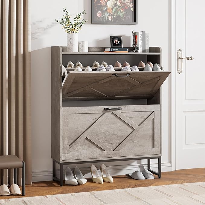 Nicetree Shoe Cabinet Storage for Entryway,Narrow Shoe Storage Cabinet, Space-Saving Shoe Organizer Cabinet, Vertical Entryway Solution for Foyer, Mudroom, Gray