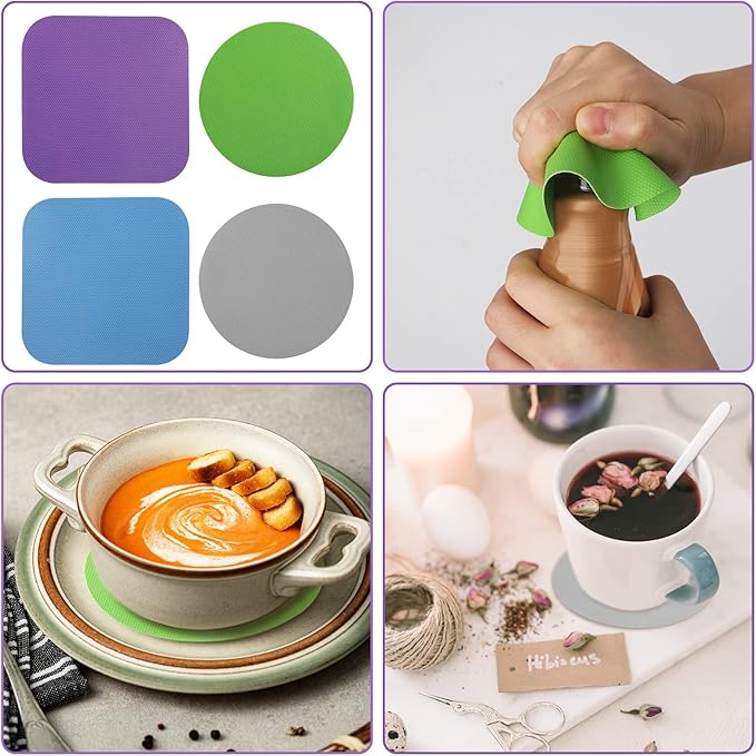 4pcs Jar Opener Gripper Pads, Rubber Jar Grippers Multi-function Jar Opener for Seniors with Arthritis Weak Hands Kitchen Coasters(Blue, Green, Gray, Purple)