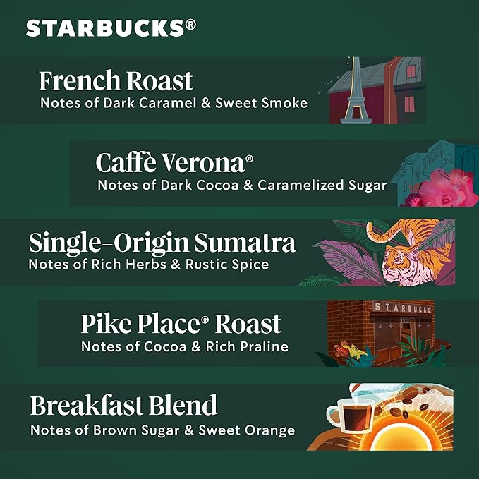 Starbucks K-Cup Coffee Pods, Starbucks Blonde, Medium, Dark Roast and Flavored Hot or Iced Coffee, Variety Pack, 40 Keurig Pods
