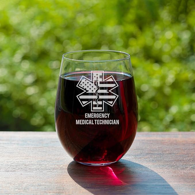 Personalized Star of Life Glass, Custom Wine Glass with Engraved Name & Text, Funny Gifts for Paramedics and EMTS, Christmas Birthday Gift for Emergency Nurse Friends Coworkers