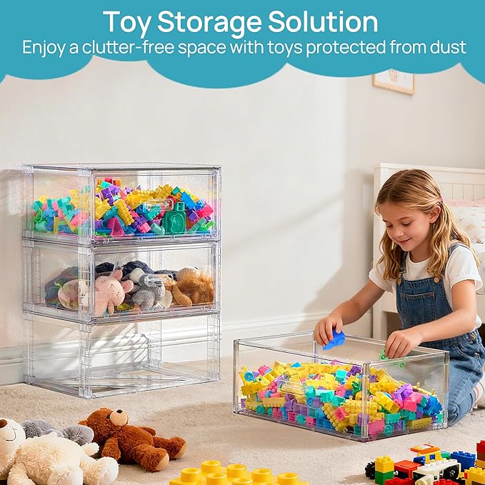 Vtopmart 2 Pack Large Clear Stackable Storage Drawers 27QT, Easily Assemble Plastic Closet Storage Bins, Dust-Proof UnderBed Organizer for Clothing, Sweater Organization