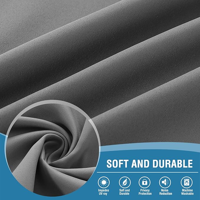 H.VERSAILTEX Full Shading Curtains 96 inches Long 2 Panels Set for Windows, Super Heavy-Duty Black Lined Blackout Curtains for Bedroom, Privacy Assured Window Treatment (52 inches W, Grey)