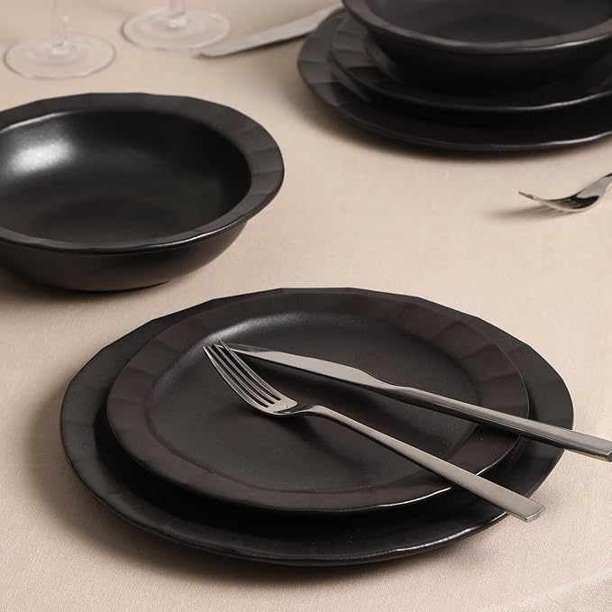 Stone Lain Oasis 4-Piece Salad Plate Set Stoneware, Black