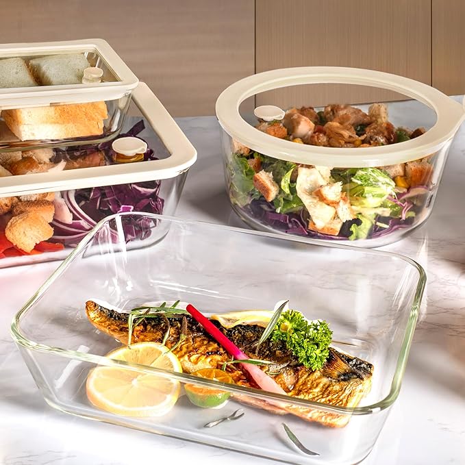 Urban Green Glass Food Container Set with Glass Lid, 4 Pack, Meal Prep Containers with Silicone Framed Airtight Lid, Leakproof, 100% Plastic Free,