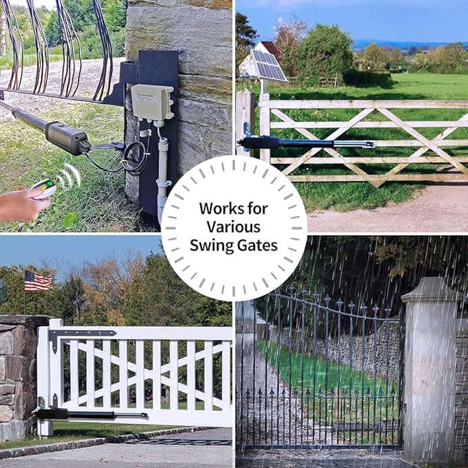 TOPENS A5S Automatic Solar Gate Opener for Medium Duty Single Swing Gates Up to 16ft, Single Swing Gate Operator Battery Powered with Remote Control Kit Gate Motor Solar Panel Included