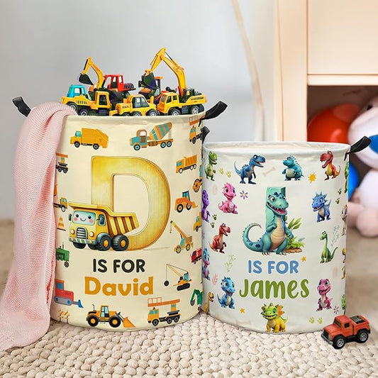 callie Personalized Excavator/Dinosaur/Unicorn Laundry Basket Gifts for Kids, Waterproof Collapsible Laundry Hamper Storage Bin for Bedroom (13.8" x 16.5", 15.7" x 19.6")