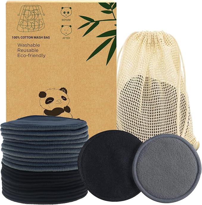 Reusable Makeup Remover Pads 20 Pack Reusable Makeup Cotton Rounds with Laundry Bag|Soft Black Cotton Makeup Remover Pads for Face