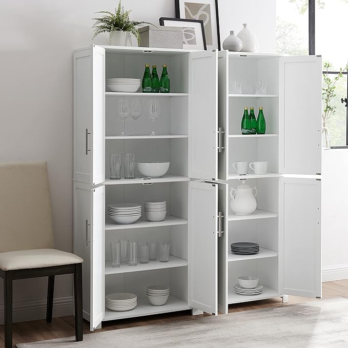 Crosley Furniture Savannah 2-Piece Pantry Storage Cabinet Set with Shelves, Kitchen, Dining, or Laundry Room, White