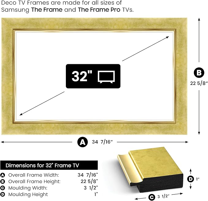 Contemporary Gold 32" Premiere Deco TV Frame - Compatible ONLY with Samsung The Frame TVs (Fits 2021-2025, LS03A, LS03B, LS03C, LS03D, LS03FA)