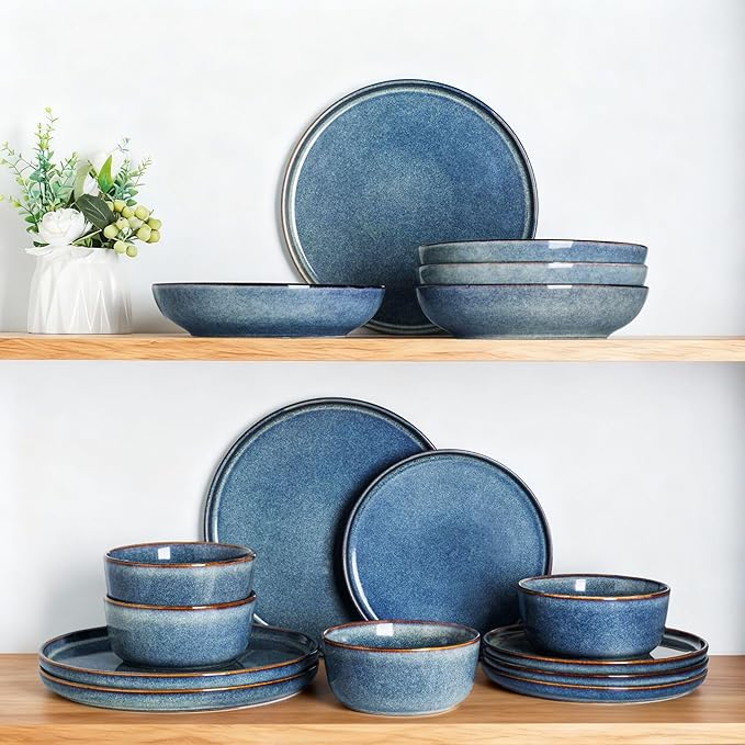 AmorArc Ceramic Dinnerware Sets for 4,Round Reactive Glaze Stoneware Plates and Bowls Set,Highly Scratch Resistant Dishware | Dishwasher & Microwave Safe Dishes Set,Service for 6 (18pc)