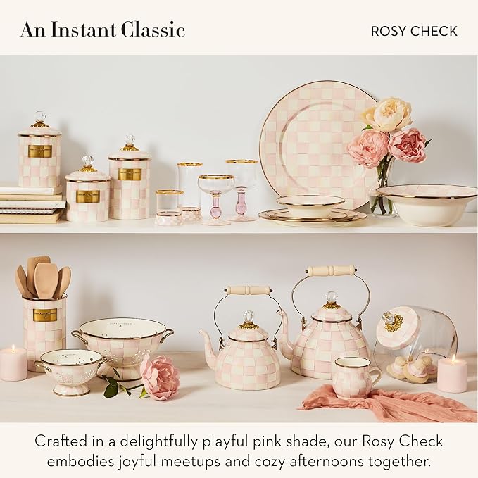 MACKENZIE-CHILDS Porcelain Mug, Tea and Coffee Mug, Pink-and-White Rosy Check