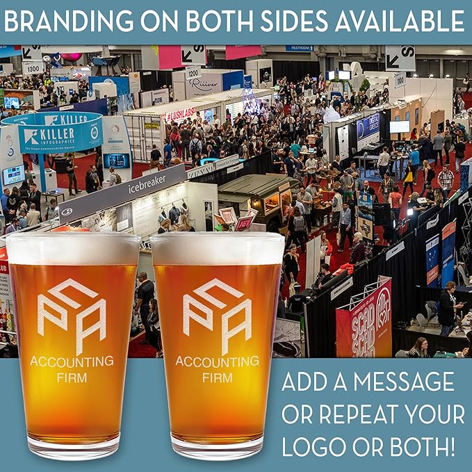 Personalized Pint Beer Glass 16oz – Custom Etched Drinking Glass with Your Logo – Bulk Laser Engraved Promotional Products for Business, Company Branding, Events, Weddings, Party Favors