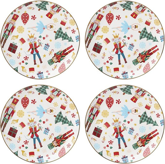 Lenox Dinnerware Set, Nutcracker Ballet Accent Plates, Service for 4 Porcelain Dinnerware, Microwave & Dishwasher Safe, Pasta, Salad and Dinner, Nutcracker Christmas Accent Plates (Assorted, 4 Piece)
