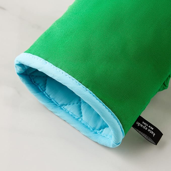 Kate Spade New York Spade Flower Soft Silicone Mini Oven Mitt 2-Pack Set, Heat Resistant, Flexible Non-Slip Silicone Grip, Green/Blue, 5.5"X8"