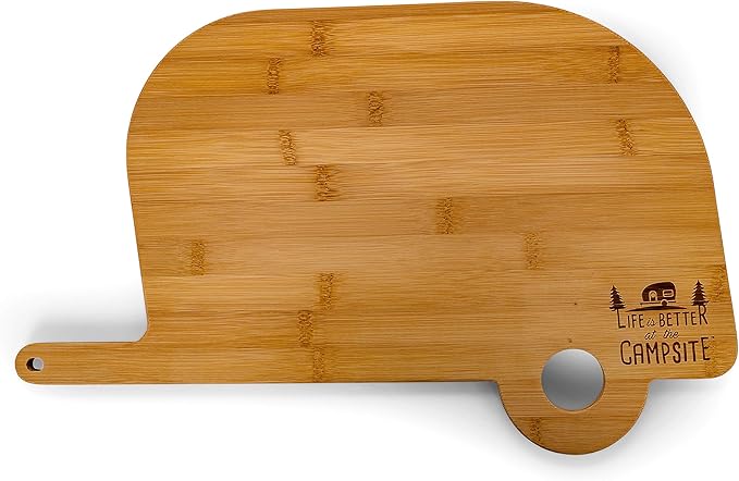 Camco Life is Better at The Campsite Retro RV Shaped Bamboo Wood Cutting Board for Food Prep-Doesn't Dull Knives, Resists Moisture (53089)