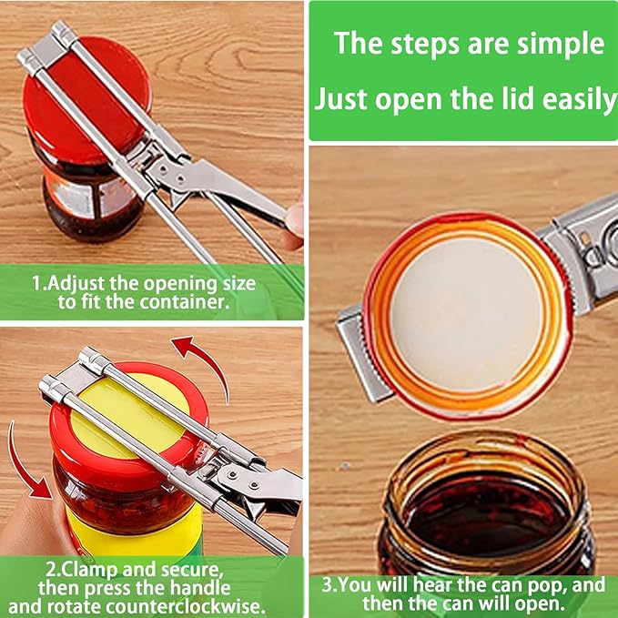 New Adjustable Stainless Steel Jar Opener, 2026 Upgrade Jar Opener for Weak Hands, Multifunctional Lid Gripper & Bottle Opener with Handle, Easy-Open Kitchen Tool for Seniors and Kids