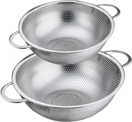 P&P CHEF Stainless Steel Colander, Micro-Perforated Food Strainer with Handle for Washing Draining, Great for Pasta Fruits Vegetables, Dishwasher Safe & Healthy, 3 + 5Qt, 2Pcs