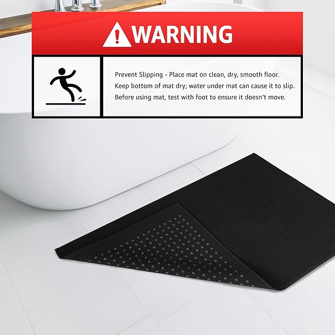 American Soft Linen Bath Rug, 20 in 34 in 100% Cotton Bath Mats Rugs for Bathroom, Slip Reducer Washable Shaggy Form Area Rugs, Black Bath Rug