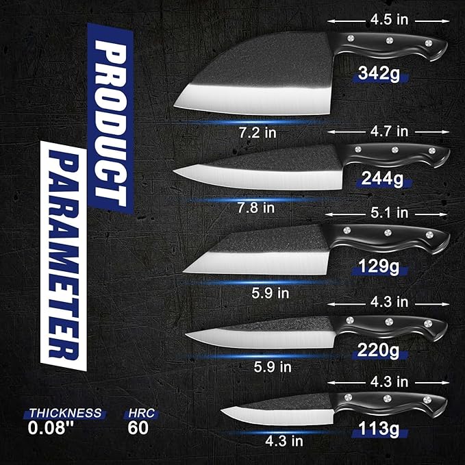 SSGP Butcher Knife Set of 5- Japanese Knife Set for Meat Cutting, Hand Forged Viking Knives Sets with Meat Cleaver, Heavy-Duty Kitchen Knives Sets for Bone BBQ Vegetable, Christmas Gifts for Men