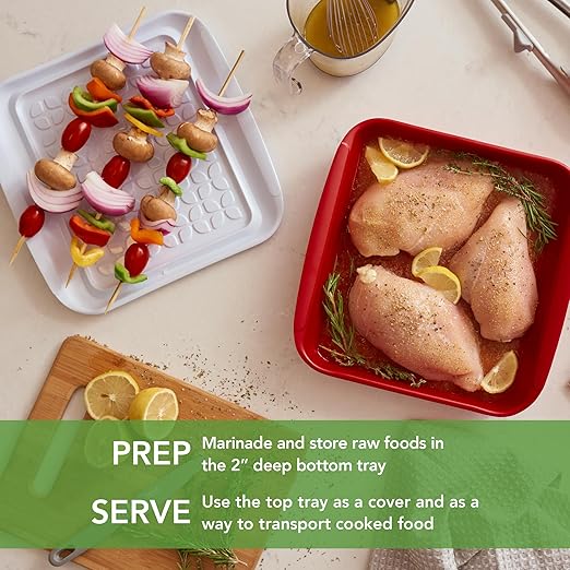 Tovolo Marinade Container with Lid, Small (Red/White)- BBQ Prep Tub & Marinating Container with Lid for Kitchen, Grill, Meal Prep, Smoker, Griddle, & Barbeque - Dishwasher-Safe Melamine Marinade Tray